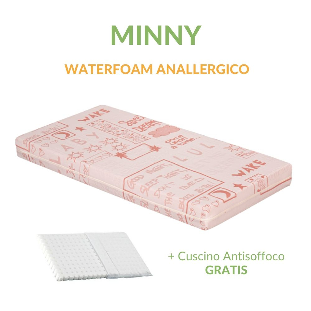 Materasso Lettino o Culla MINNY in Waterfoam 12 cm e Cuscino Antisoffoco GRATIS! 